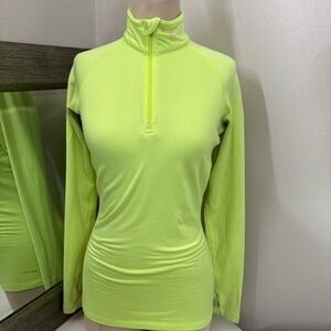 Nike Yellow Fitted 3/4 zip dri-fit compression Long Sleeve Tee